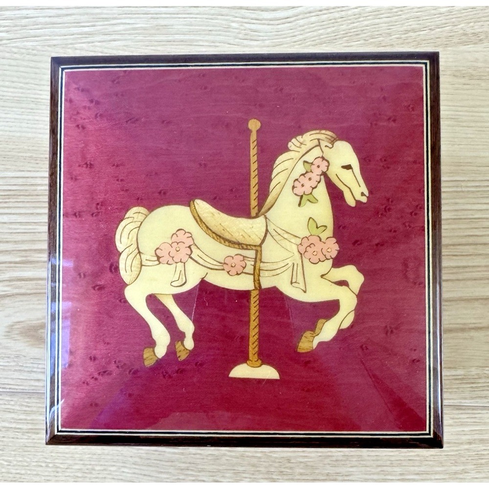 San Francisco Music Box Company Wooden Velvet-Lined Carousel Horse Music Box
